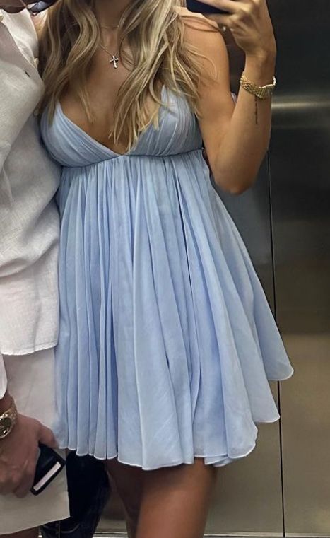 Hübsches A-Linien-Spaghettiträger-Hoco-Kleid als Inspiration, Homecoming Blau Rückenfrei Chiffon Outfits für den 18. Geburtstag Cocktail MP462