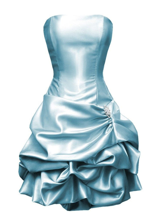 Einzigartiges Ballkleid, trägerlos, hellblau, Satin, kurz, Mini, für die Heimkehr, Party-Outfit MP298
