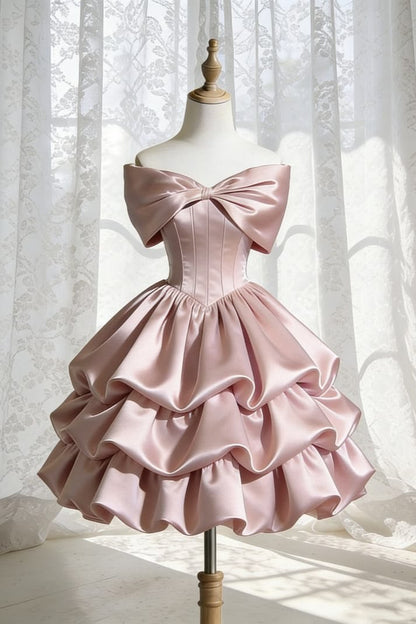 Hübsches Ballkleid schulterfrei Rosa knielang Geburtstagsparty Abschlussfeier Heimkehr 15. Geburtstag Outfits MP932