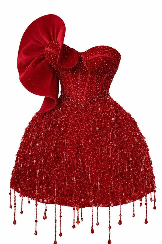 Hübsches Ballkleid Sweetheart Burgund Pailletten Mini Kurzes Abschlussball Homecoming Kleid 15. Geburtstag Outfits MP926