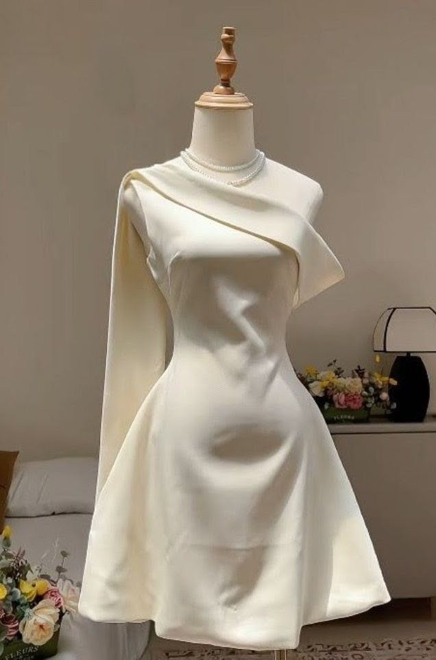 Hübsches A-Linien One-Shoulder Minikleid in Weiß für Abschlussfeier, Homecoming, 15. Geburtstag MP924