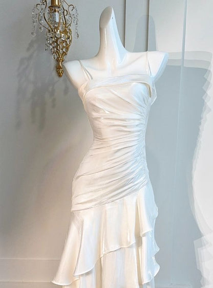 Robe de fête d'anniversaire à l'inspiration vintage, rose volantée à plusieurs couches et à bretelles spaghetti, pour remise des diplômes et bal MP306