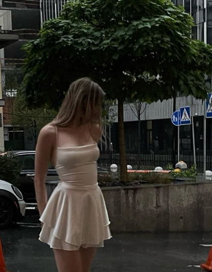 Cute A line Short Homecoming Dresses Spaghetti Strap White Backless Birthday Party Dress MP327