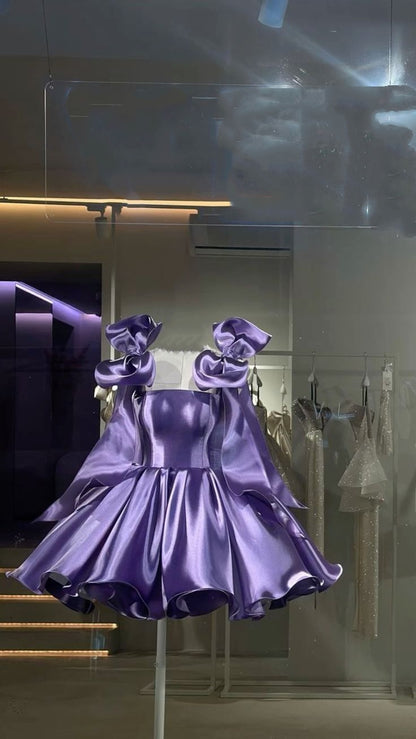 Sexy Ball Gown Spaghetti Strap Grape Satin Short 17th Birthday Outfits Homecoming Dresses MP930