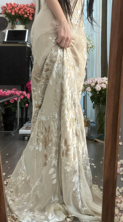 Bescheidenes Meerjungfrauen-Spaghettiträger-Champagner-Spitzen-ärmelloses Chiffon-langes formelles Abendballkleid MP1060