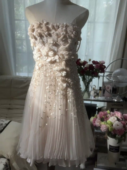 Sexy Homecoming Kleider trägerlos A-Linie Rouge Pink mit Blumen Knielang Party Abschlussball Outfits MP1070