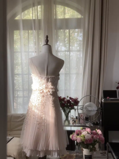 Sexy Homecoming Kleider trägerlos A-Linie Rouge Pink mit Blumen Knielang Party Abschlussball Outfits MP1070