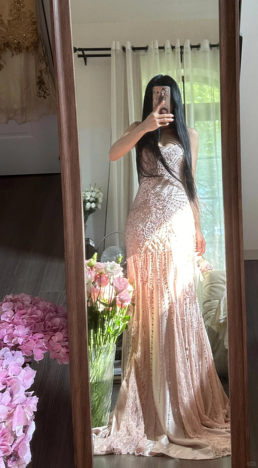 Modest Mermaid Spaghetti Strap Pink Chiffon Floor Length Sleeveless Formal Gown Evening Prom Dresses MP1063