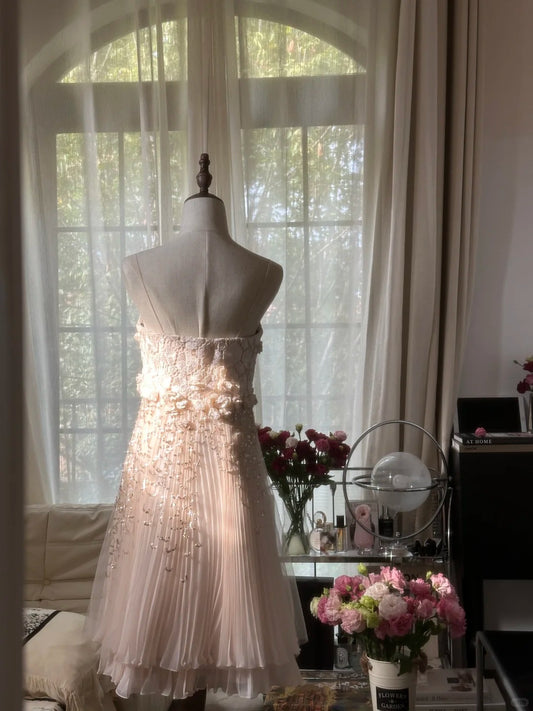 Sexy Homecoming Kleider trägerlos A-Linie Rouge Pink mit Blumen Knielang Party Abschlussball Outfits MP1070