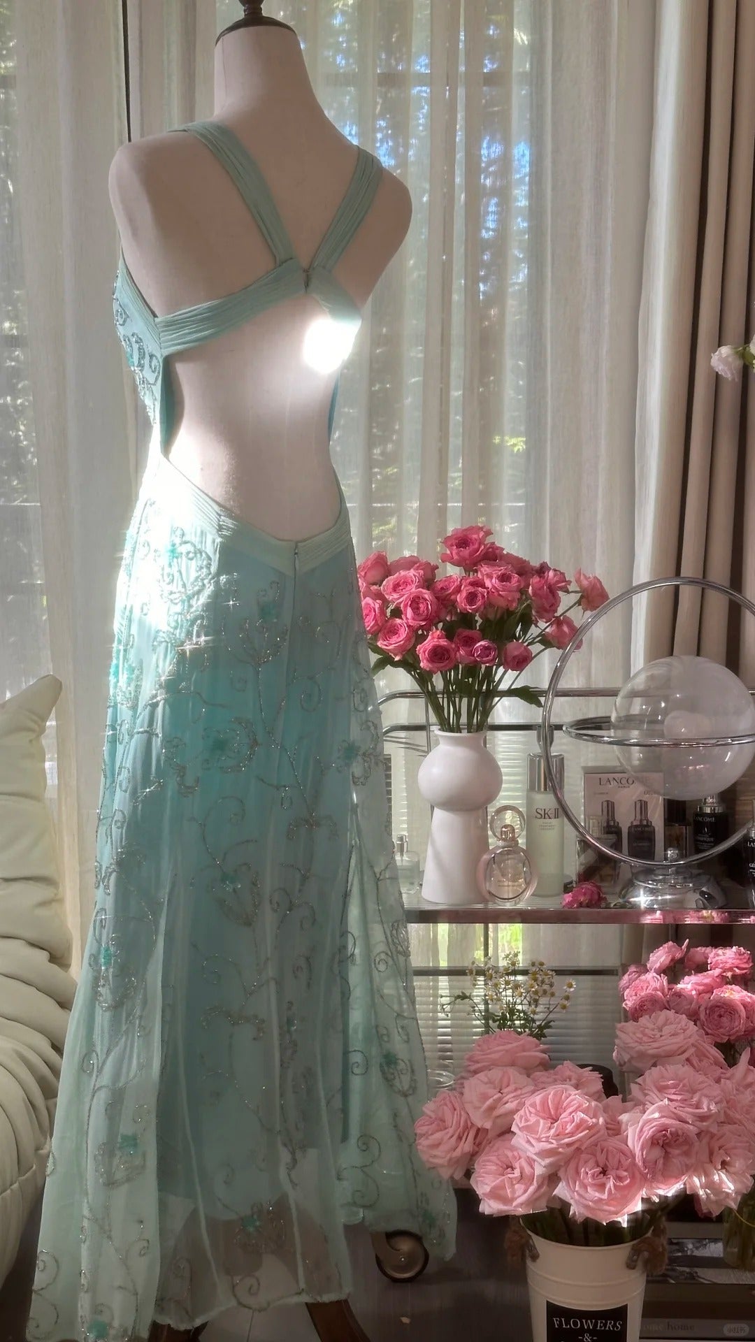 Bescheidene Meerjungfrau-Herz-Ausschnitt-blaues rückenfreies Chiffon-bodenlanges ärmelloses Abendkleid Ballkleider MP1065
