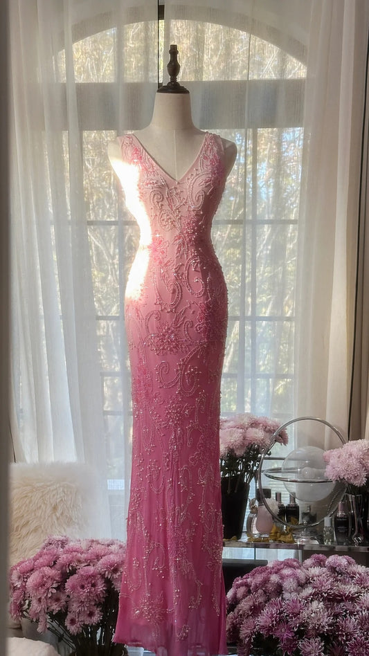 Modest Sheath Strapless Pink Gradient Colors Floor Length Sleeveless Formal Gown Evening Prom Dresses MP1080