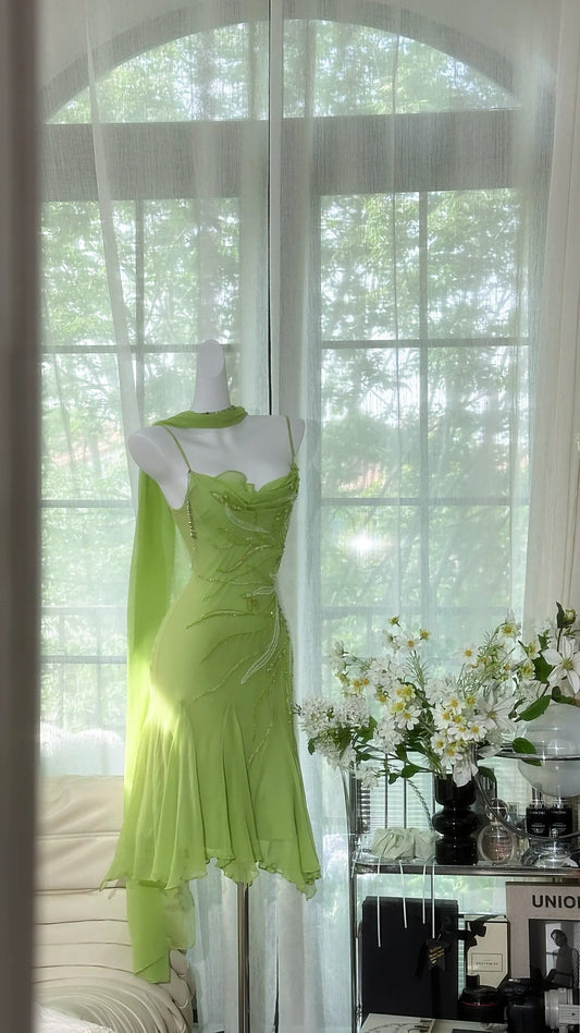 Green Homecoming Dresses Mermaid Beaded Crystals Short Mini Party Graduation Outfits MP975