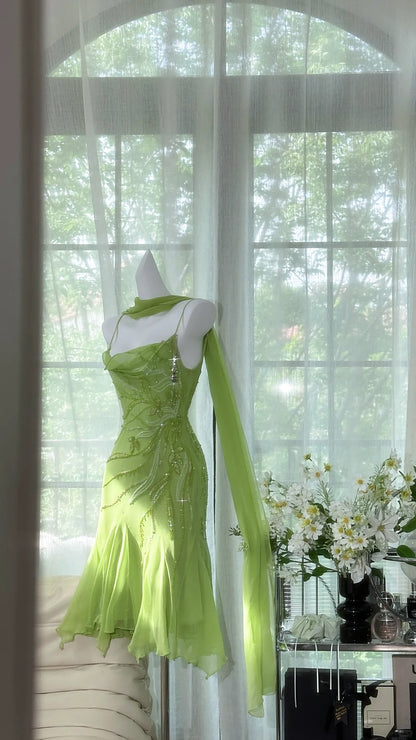 Green Homecoming Dresses Mermaid Beaded Crystals Short Mini Party Graduation Outfits MP975