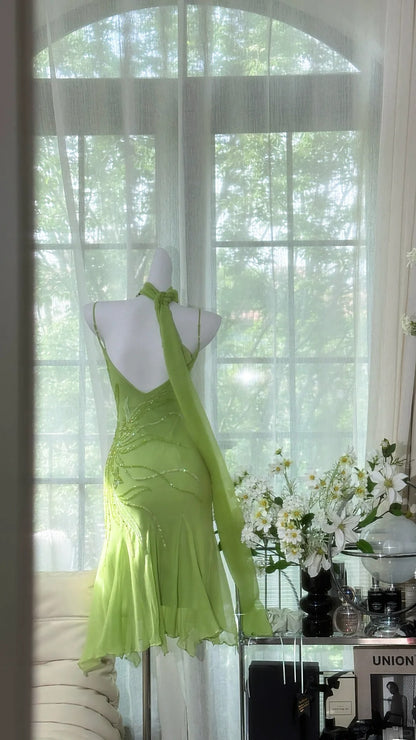 Green Homecoming Dresses Mermaid Beaded Crystals Short Mini Party Graduation Outfits MP975