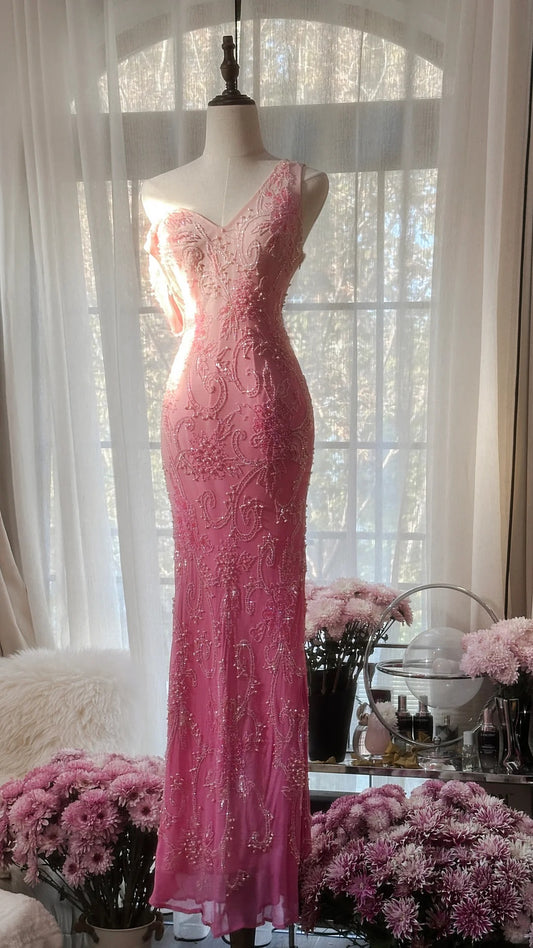 Modest Sheath Strapless Pink Gradient Colors Floor Length Sleeveless Formal Gown Evening Prom Dresses MP1080