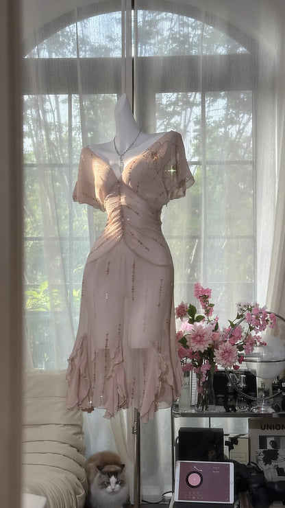 Pinke Homecoming Kleider Etui Perlenbesetzte Kristalle Kurze Mini Party Abschluss Outfits MP959