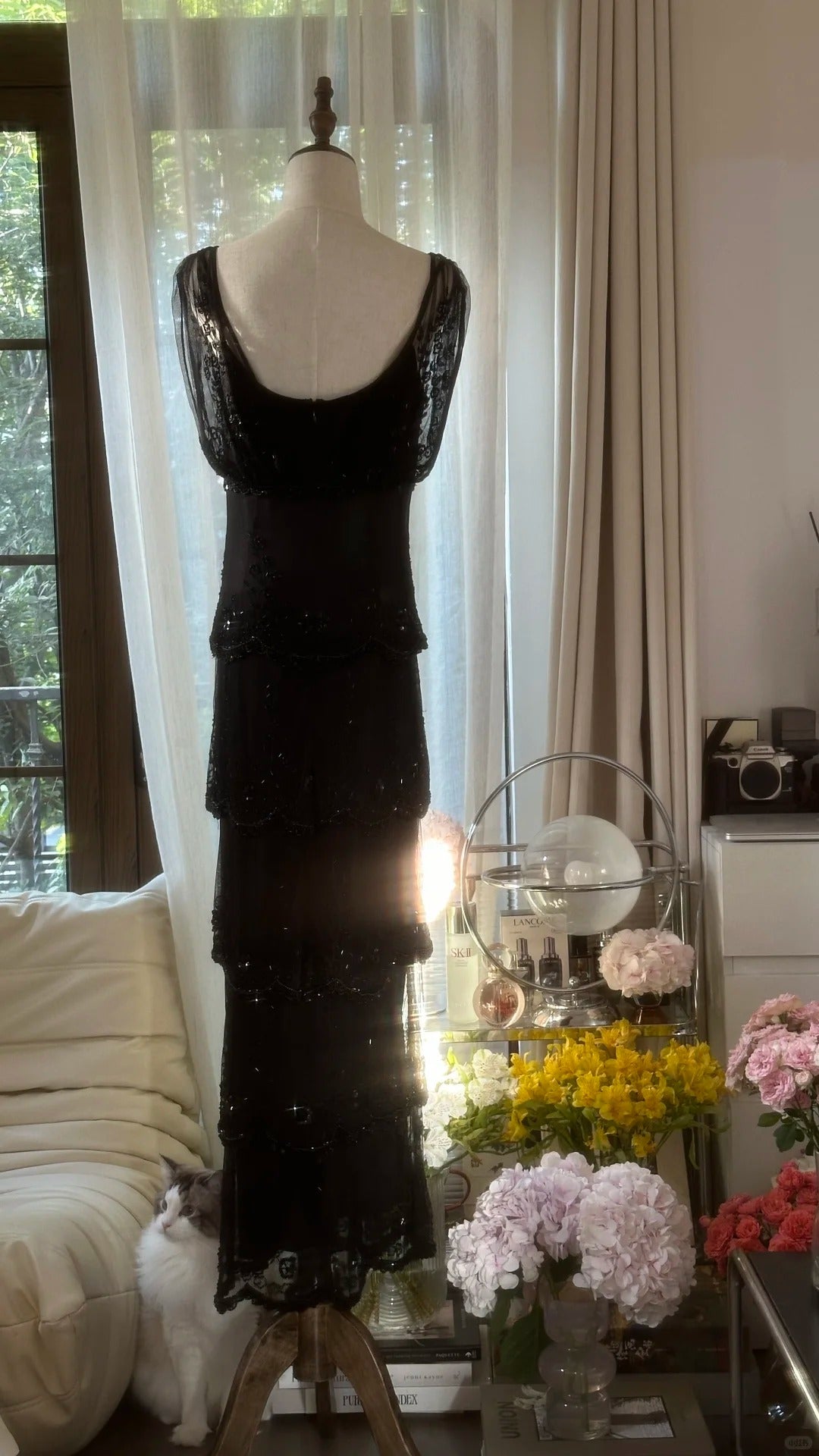 Modest Sheath V Neck Black Tie Dress Chiffon Floor Length Sleeveless Formal Gown Evening Prom Dresses MP1071