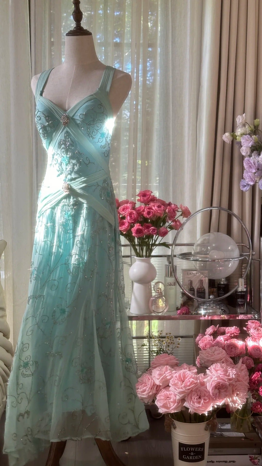 Bescheidene Meerjungfrau-Herz-Ausschnitt-blaues rückenfreies Chiffon-bodenlanges ärmelloses Abendkleid Ballkleider MP1065