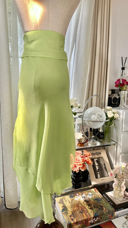 Vintage A line Halter Green Chiffon Formal Gown Tea Length Evening Prom Dresses MP1074