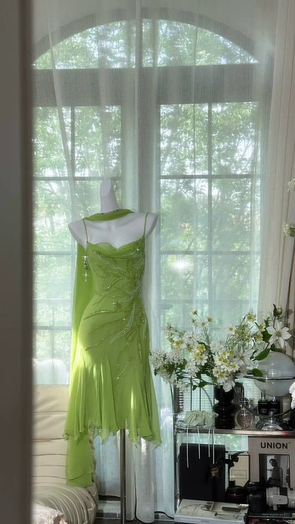 Green Homecoming Dresses Mermaid Beaded Crystals Short Mini Party Graduation Outfits MP975