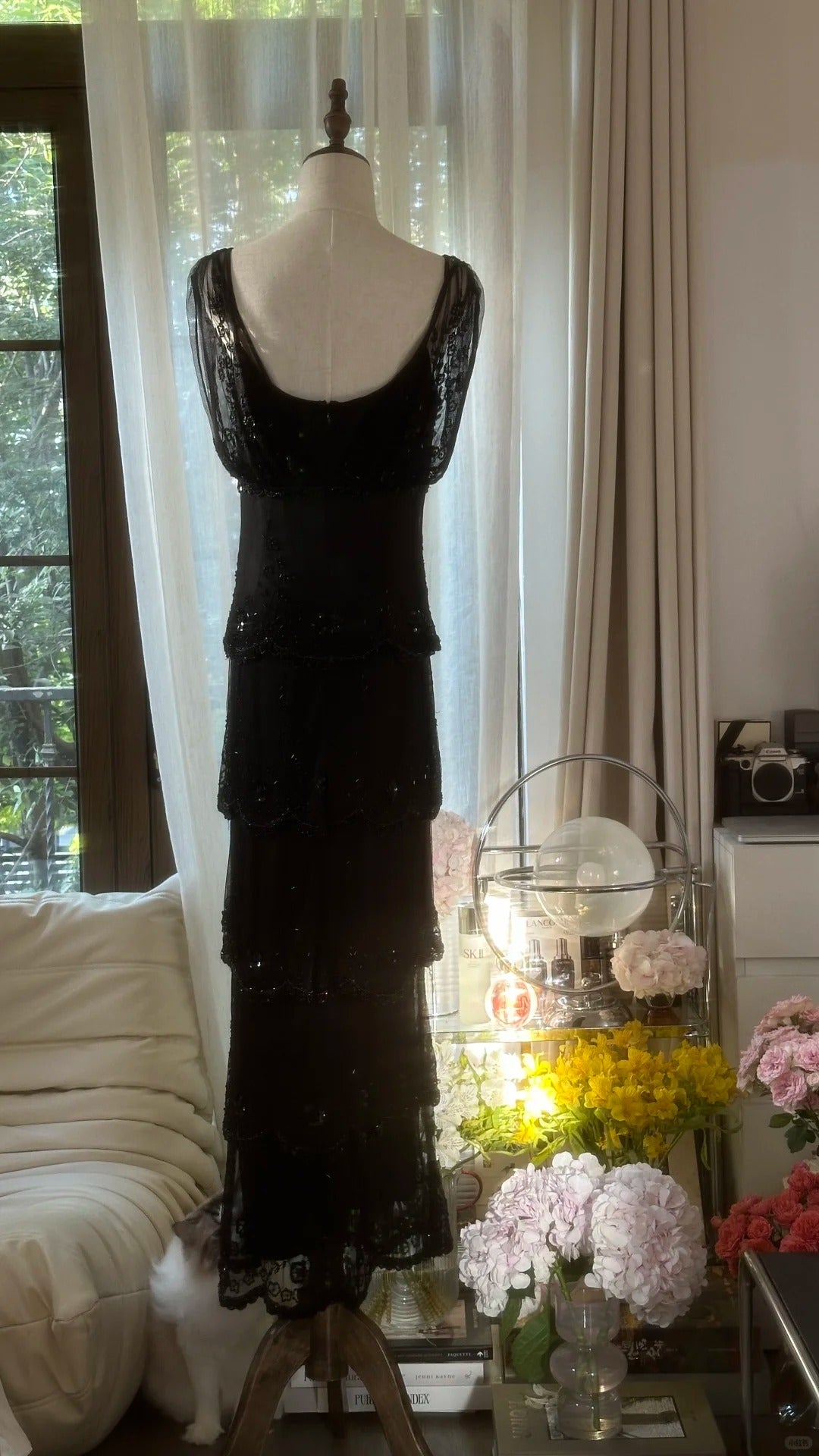Modest Sheath V Neck Black Tie Dress Chiffon Floor Length Sleeveless Formal Gown Evening Prom Dresses MP1071