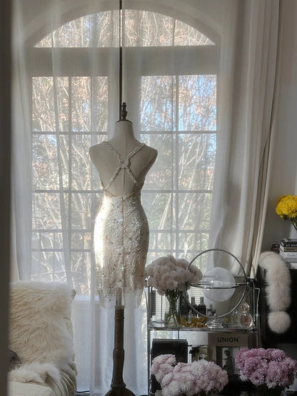 Sexy Homecoming Dresses Straps White Sheath Sequin Knee Length Party Graduation Outfits MP1084
