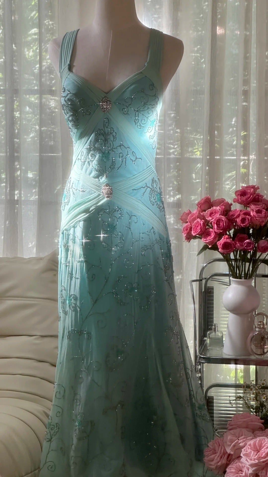 Bescheidene Meerjungfrau-Herz-Ausschnitt-blaues rückenfreies Chiffon-bodenlanges ärmelloses Abendkleid Ballkleider MP1065