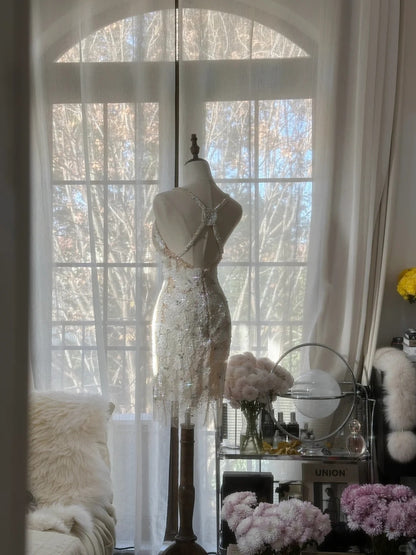 Sexy Homecoming Dresses Straps White Sheath Sequin Knee Length Party Graduation Outfits MP1084