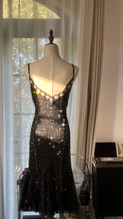 Glitter Homecoming Dresses Mermaid Spaghetti Strap Black Knee Length Cocktail Graduation Outfits MP1136